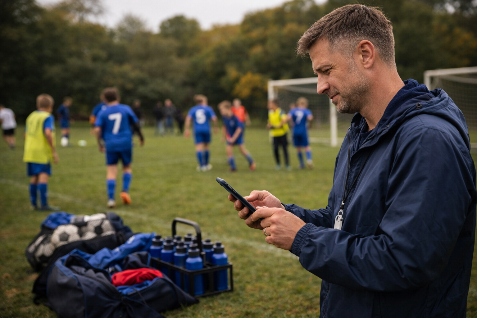 Grassroots football Coach updating match stats on matchday